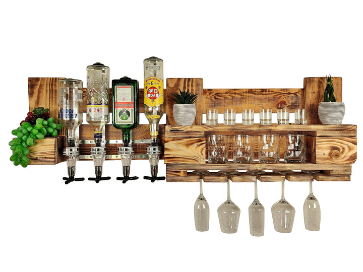 Whisky-Regal Wandbar mit Getränkespender 4 Dosierer Whiskey-Bar Weinregal aus Palette 4 Whiskeygläse