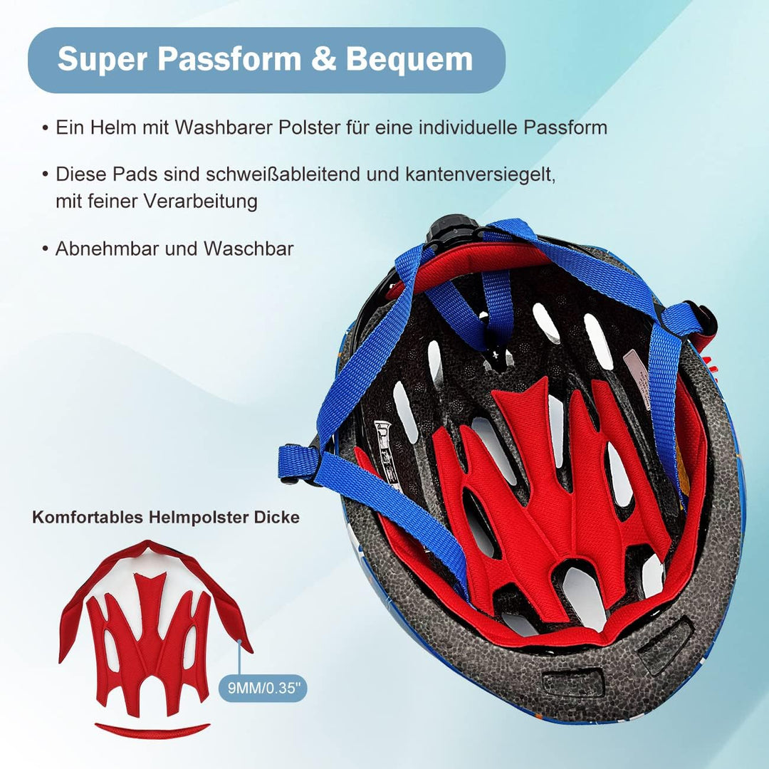 Fahrradhelm Robuster Kinder Helm Verstellbarer Skateboardhelm Radhelm Skaterhelm 52-56CM für Mädchen