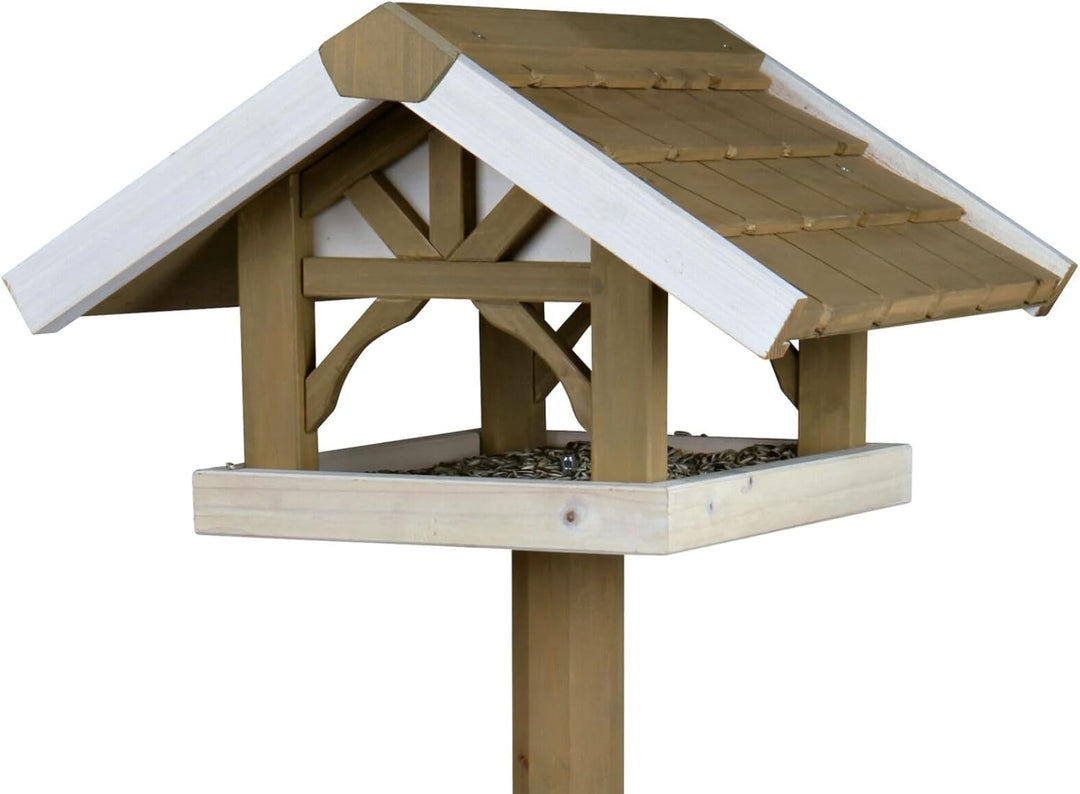 Trixie 55802 natura Futterhaus mit Ständer, 45 × 28 × 44 cm/1,25 m, grau/weiss 45 x 28 x 44 cm, 45 x
