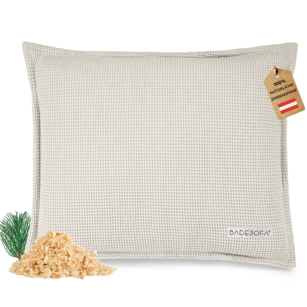 SAUNASOFA™ Zirbenkissen für Sauna – Duftkissen aus 100% Bio-Baumwolle, skandinavisches Design – Hand