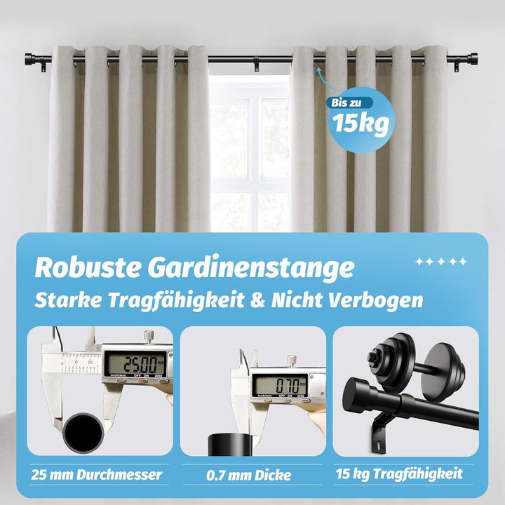 Schwarz Vorhangstange Ausziehbar Gardinenstange Curtain Rod Gardinenstangen für Fenster Outdoor (Sch