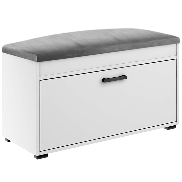 Schuhschrank 80x37,7x49 cm mit öffnenden Sitz aus grauem Samt - Praktische Schuhkipper mit Klappe fü