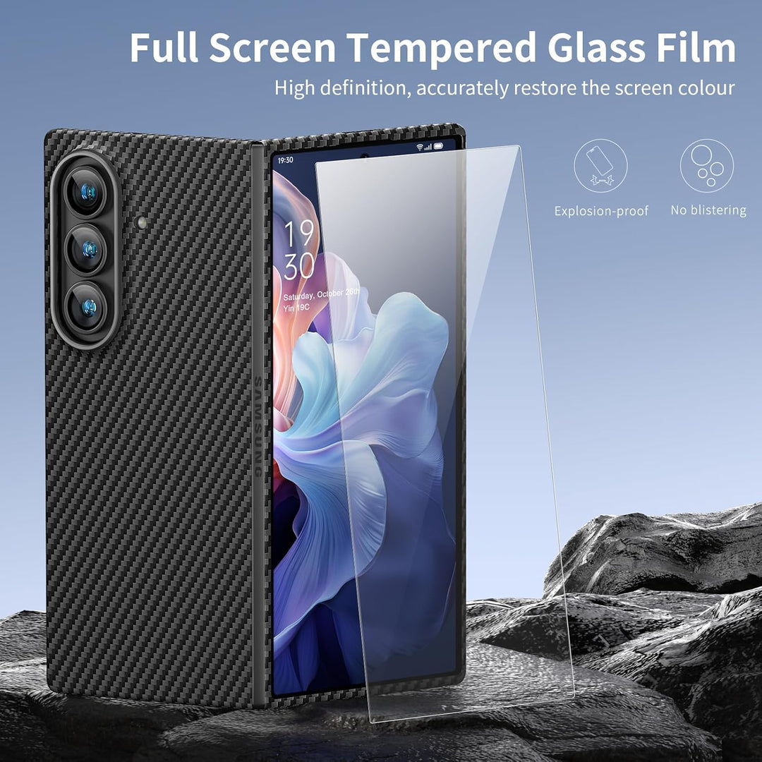 memumi 𝗨𝗽𝗴𝗿𝗮𝗱𝗲𝗱 Carbon Hülle für Galaxy Z Fold 7, [mit Schutzfolie auf der Vorderseite] 0,5 mm Super