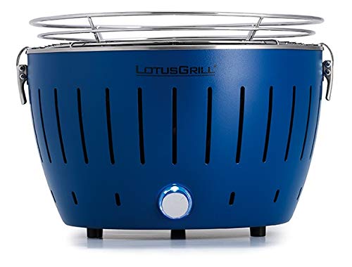 LotusGrill S Small Kompakt Tiefblau der raucharme Holzkohle-/Tischgrill Stromversorgung via USB-Ansc