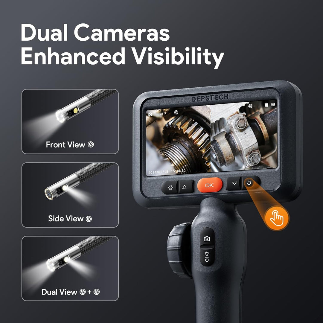 DEPSTECH Dual Lens Endoskopkamera mit Licht, 8,5mm Endoskop Beweglicher Kopf, 210° Drehbar Inspektio
