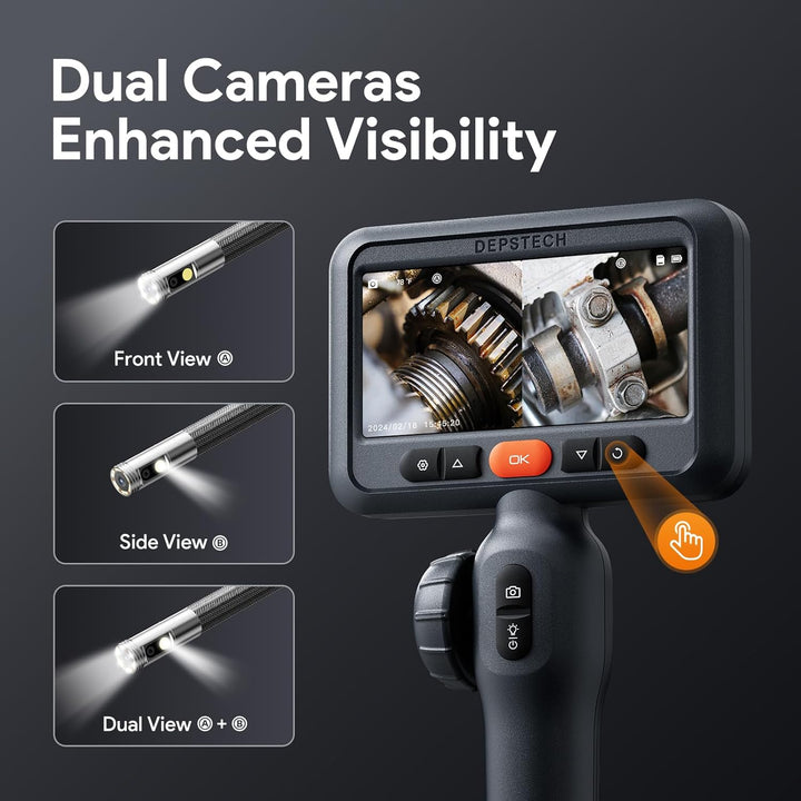DEPSTECH Dual Lens Endoskopkamera mit Licht, 8,5mm Endoskop Beweglicher Kopf, 210° Drehbar Inspektio