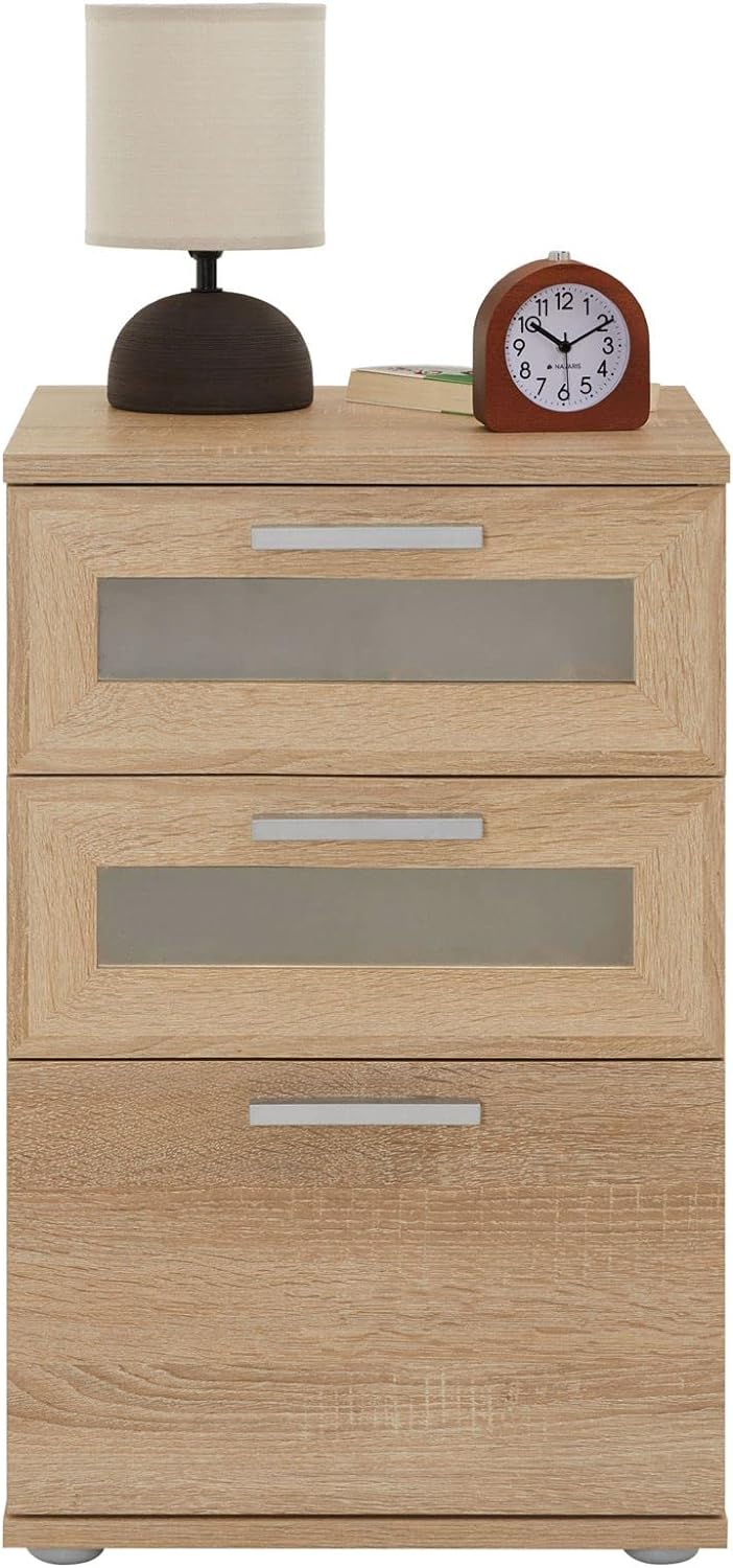 CARO-Möbel Nachttisch für Boxspringbetten Nachtschrank Nachtkommode MARIKE in Sonoma Eiche, mit 3 Sc