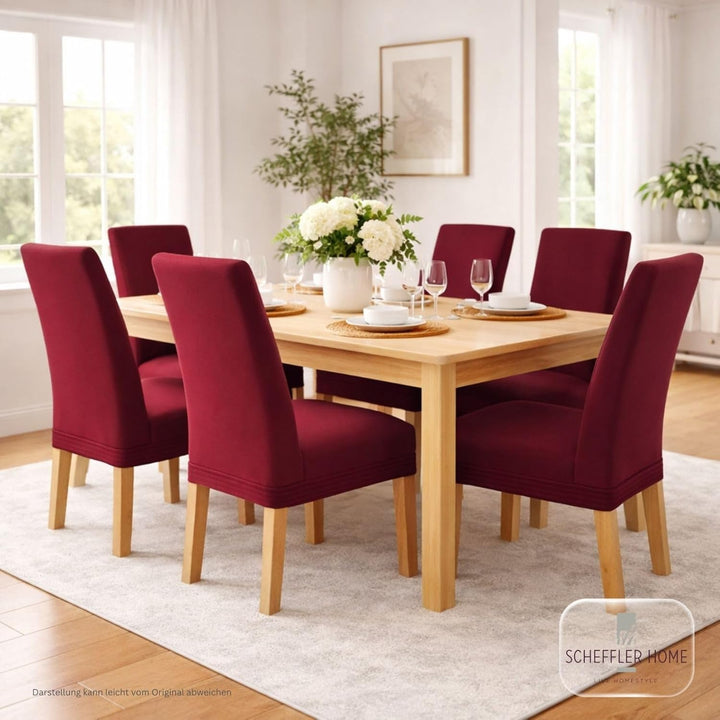 SCHEFFLER-Home Stuhlhussen 4er Set Lena Bordeaux/elastische und langlebige Hussen für Stühle/Robuste