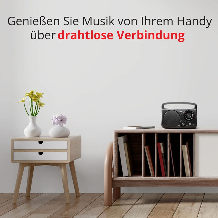 AKAI Tragbares AM/FM Radio mit Bluetooth, USB und AUX Klassisch, Robust und einfach in der Bedienung