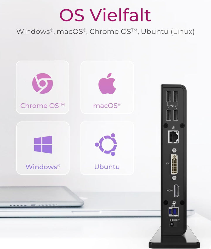 ICY BOX Laptop Docking Station (11-in-1) für 2 Monitore (1x HDMI & 1x DVI) mit USB 3.0, 6-fach USB H