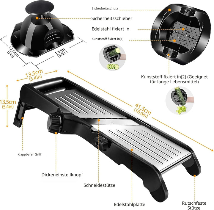 MASTERTOP Mandoline Gemüsehobel, 10 In1 Verstellbar Gemüseschneider Gurkenhobel für Kartoffelchip, Z
