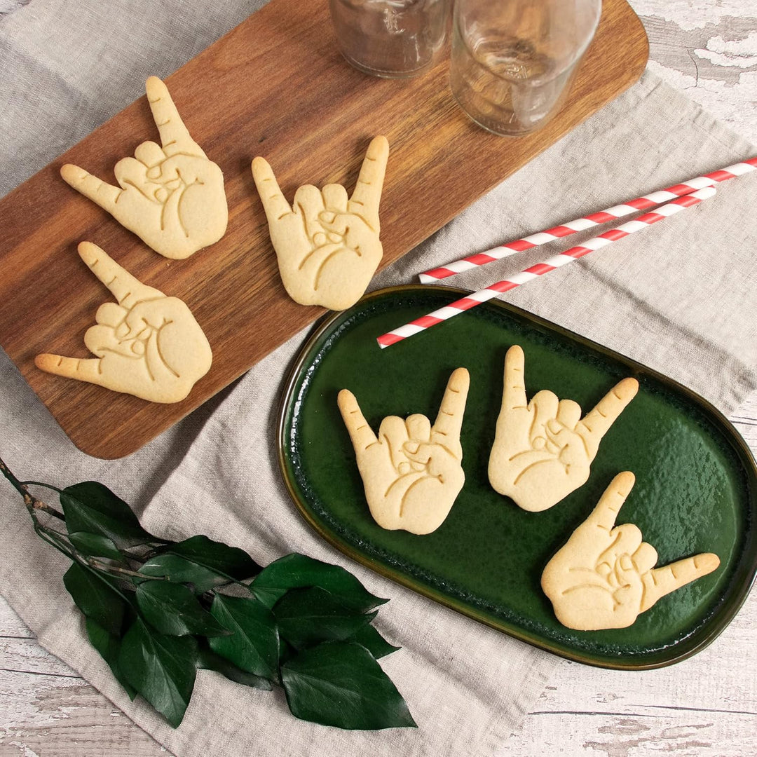 4er Set Handzeichen Ausstechformen (Formen: Victory Zeichen, Zeichen der Hörner, Gekreuzte Finger, S