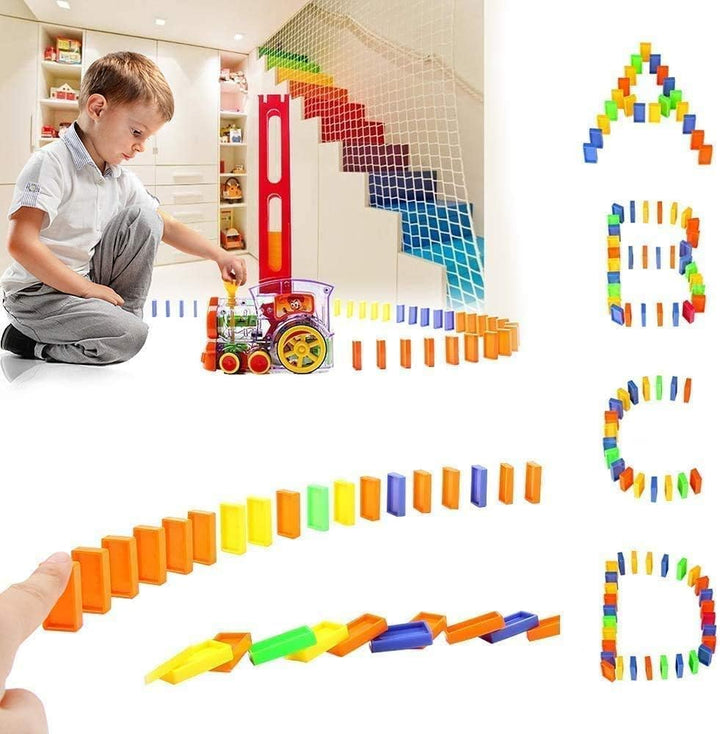 OBEST Domino Zug Spielzeug Set, Elektrischer Zug 200PCS der Domino Rallye, Modell Spielzeug Set mit