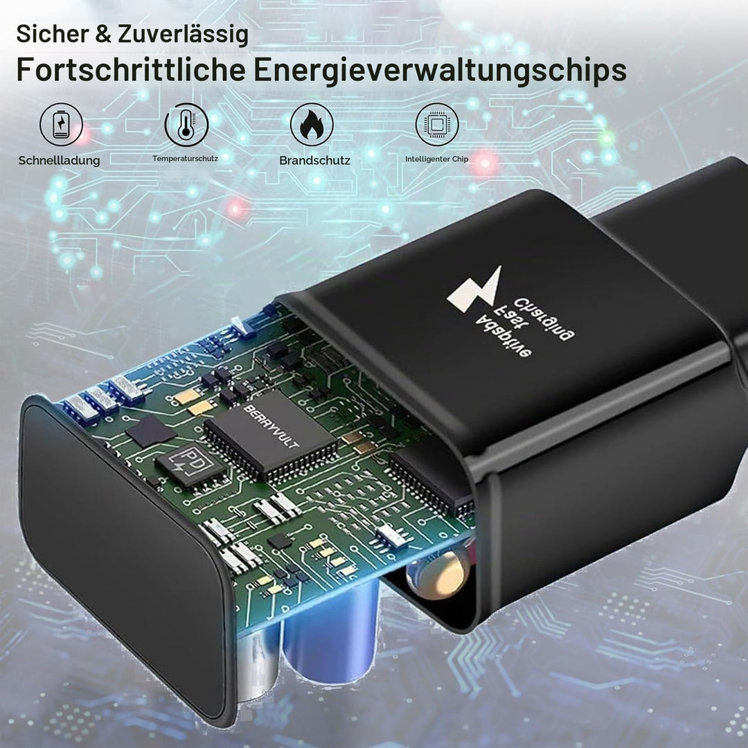 2er Pack USB C Ladegerät mit Ladekabel 1,5m für Samsung Galaxy S22 S21 S20 S8+ S9+ S10+ S10e S9 S8 A