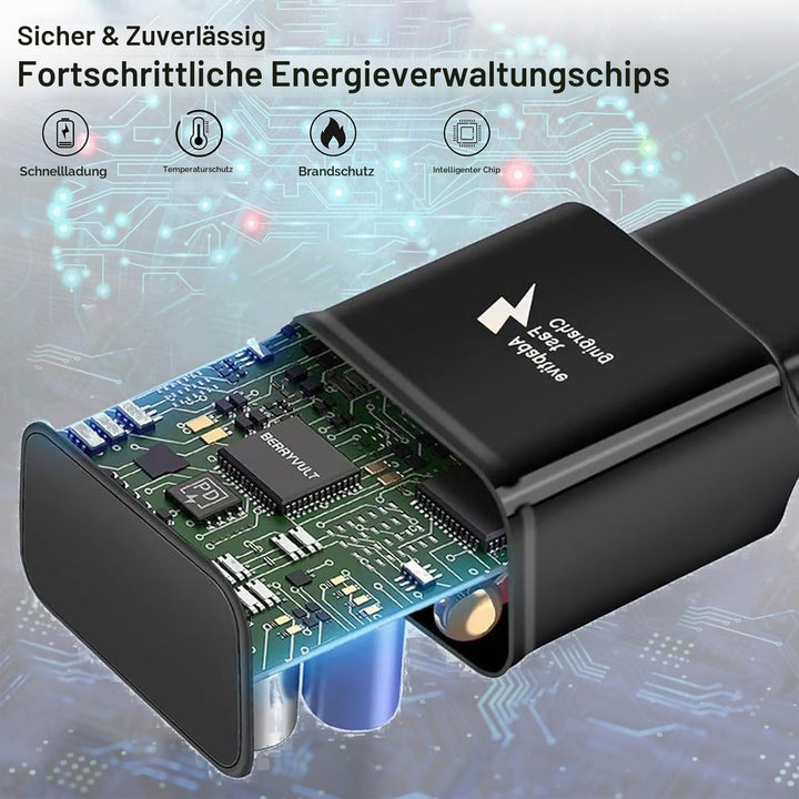 2er Pack USB C Ladegerät mit Ladekabel 1,5m für Samsung Galaxy S22 S21 S20 S8+ S9+ S10+ S10e S9 S8 A