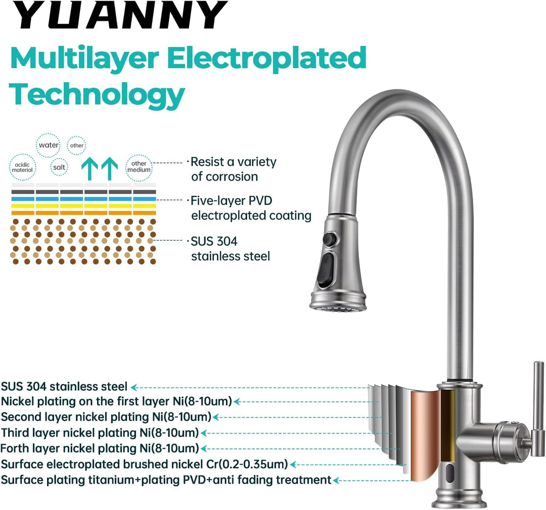Wasserhahn Küche Touchless Sensor, Hochdruck Küchenarmatur mit Brause Ausziehbar Armatur Smart, Misc