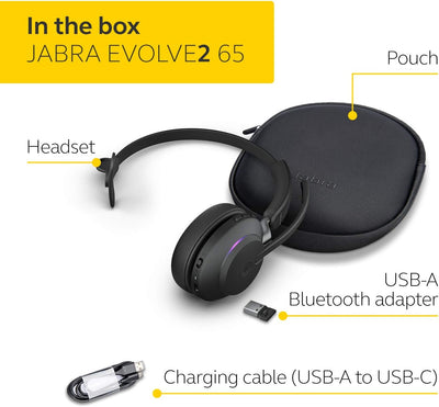 Jabra Evolve2 65 Wireless PC Headset – Noise Cancelling Microsoft Teams Certified Mono Headphones Wi