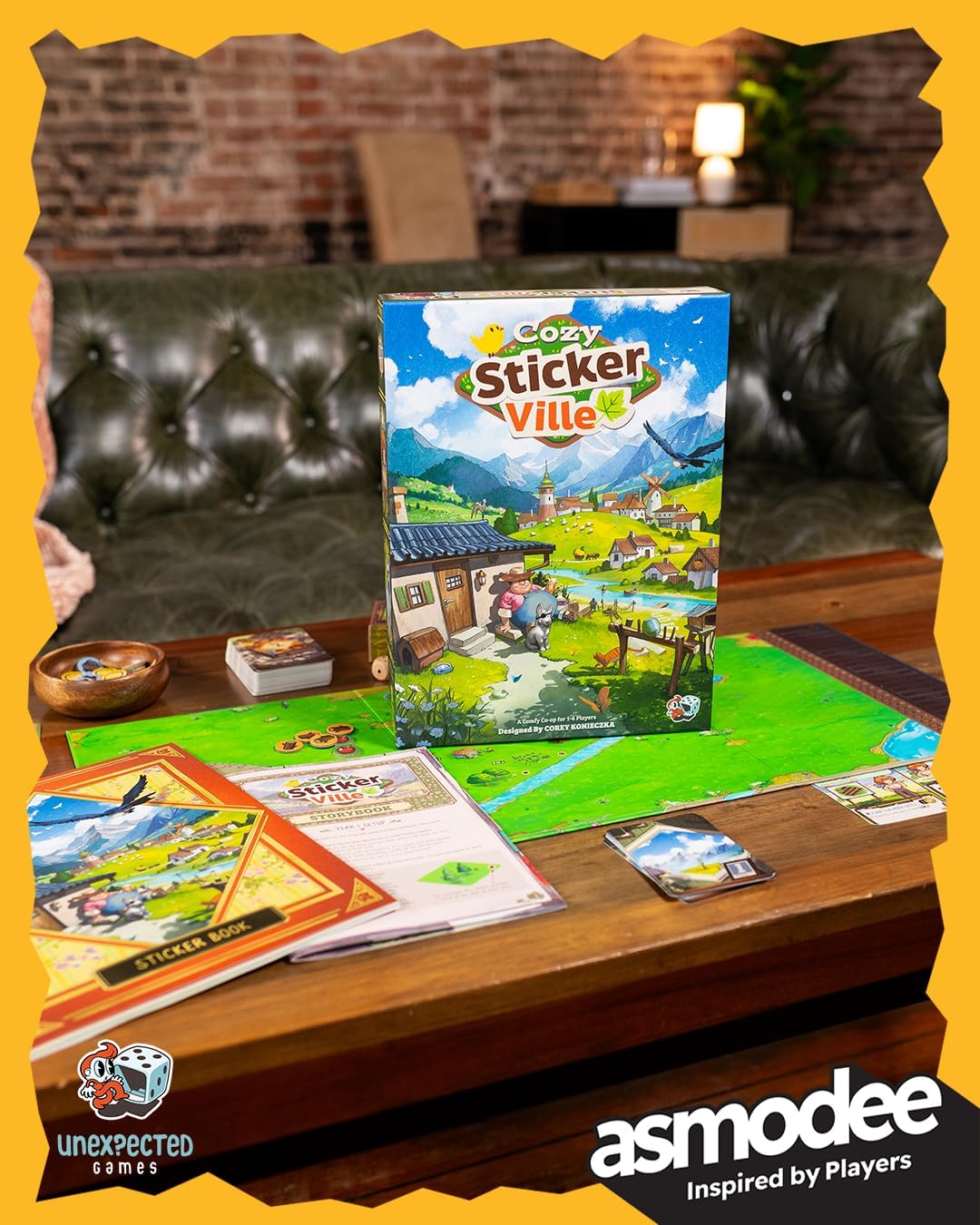 Asmodee, Cozy Stickerville, DE-Version, Kooperatives Familienspiel für 1-6 Spieler ab 8 Jahren, Bret