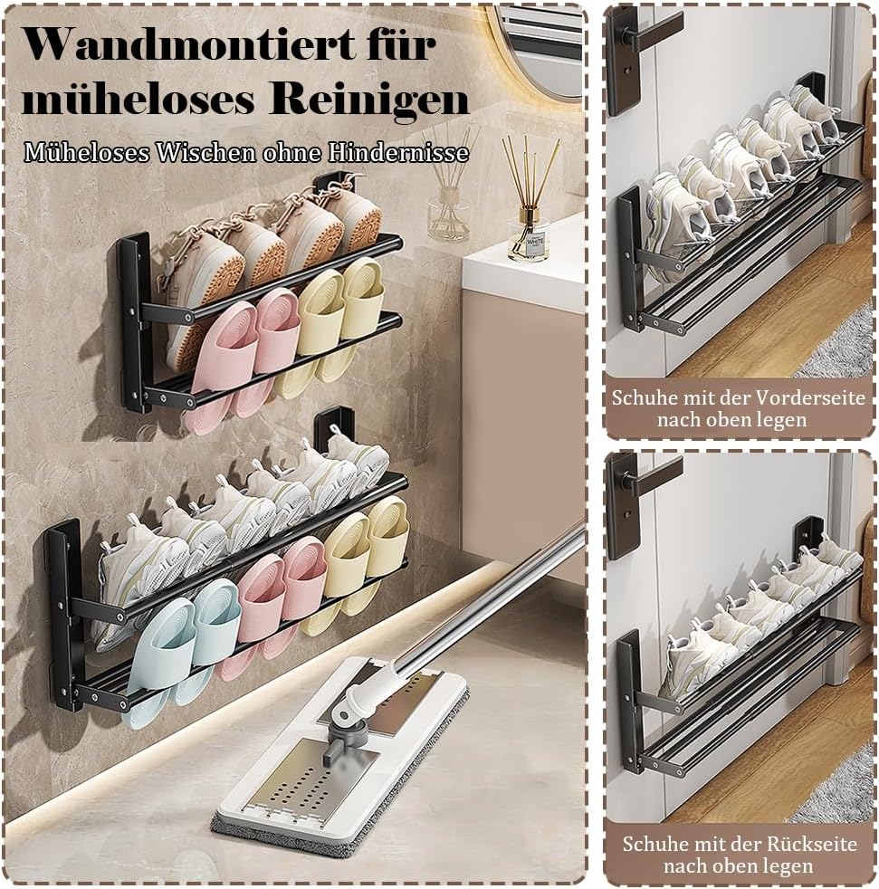 Schuhregal Wand, 2 Ebenen 37-67cm Ausziehbar Schuhablage, Faltbar Metall Schuhhalter Schmal Platzspa