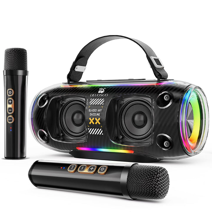 LILUOSUO Karaoke Maschine mit zwei drahtlosen Mikrofonlautsprechern, einem tragbaren Bluetooth PA-Sy