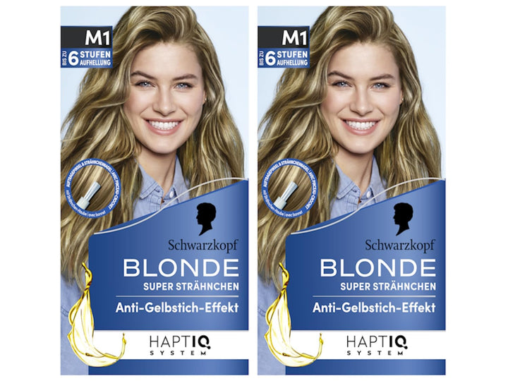 Schwarzkopf Blonde M1 Super Strähnchen (2x 103 ml), Strähnchen Set für Öl-aktiviertes Haare Aufhelle