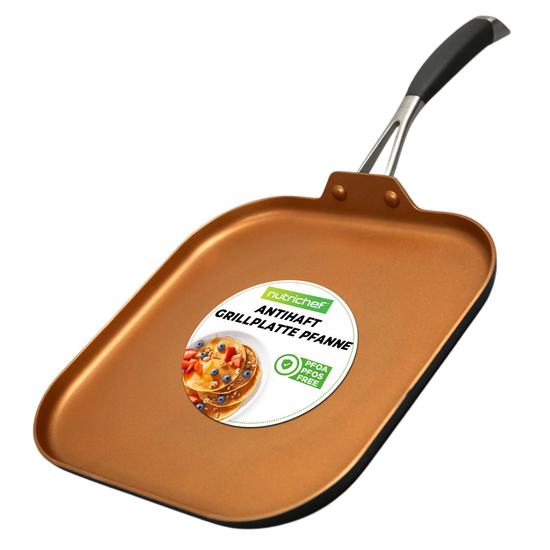 NutriChef Kupfer Bratpfanne Induktion – 28 cm, Antihaft, Viereckig Gesundes Kochen ohne Beschichtung