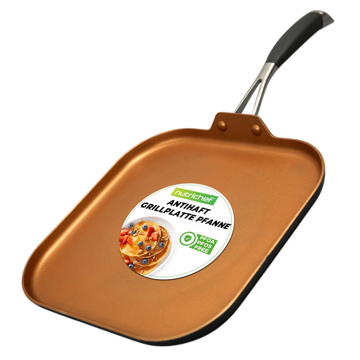 NutriChef Kupfer Bratpfanne Induktion – 28 cm, Antihaft, Viereckig Gesundes Kochen ohne Beschichtung