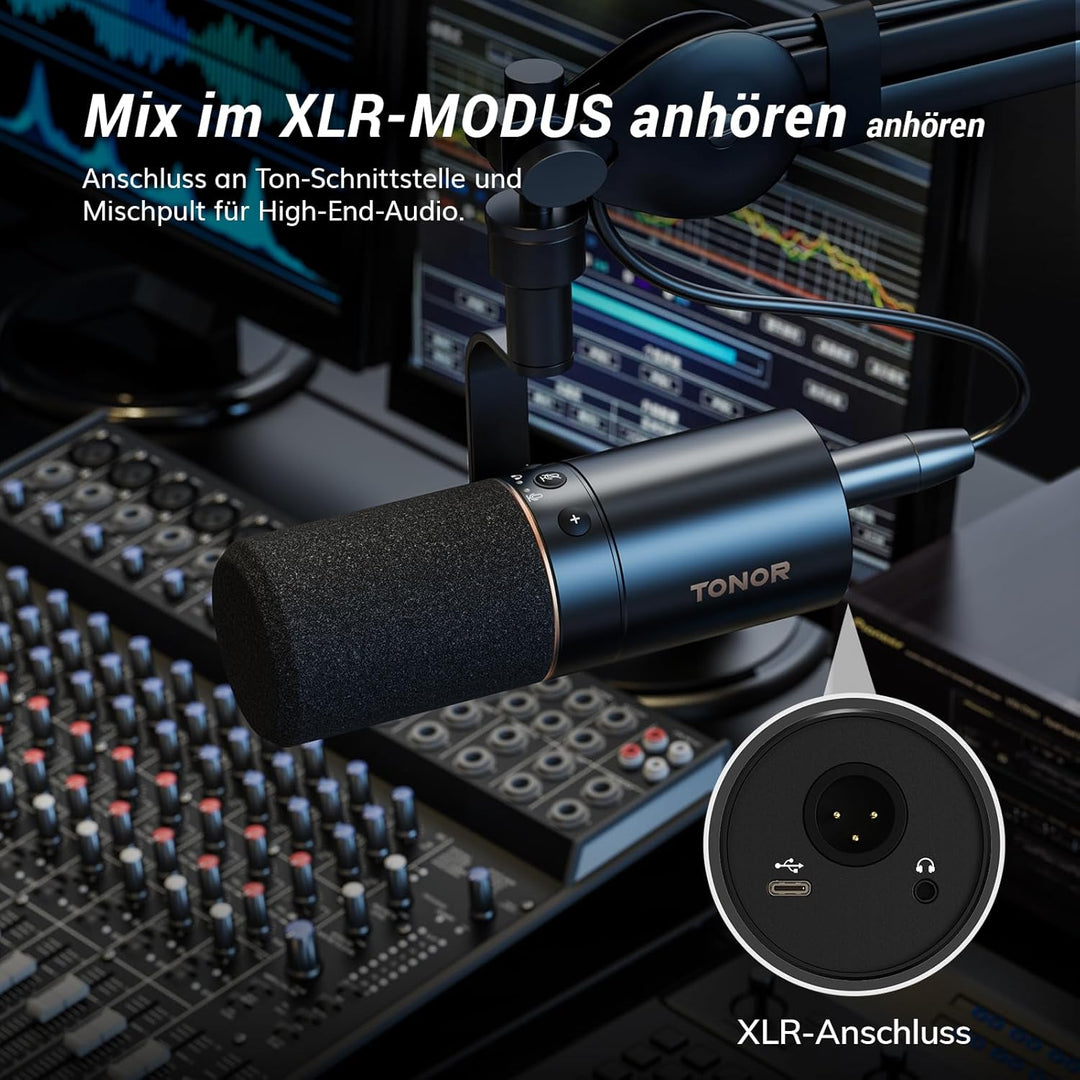 TONOR Dynamisches Microphone mit XLR/USB Kabel, Mikro PC mit Mute Button, Vocal Mic Gesangsmikrofon