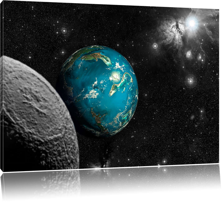 Pixxprint Planet Erde im Kosmos als Leinwandbild/Grösse: 100x70 cm/Wandbild/Kunstdruck/fertig bespan