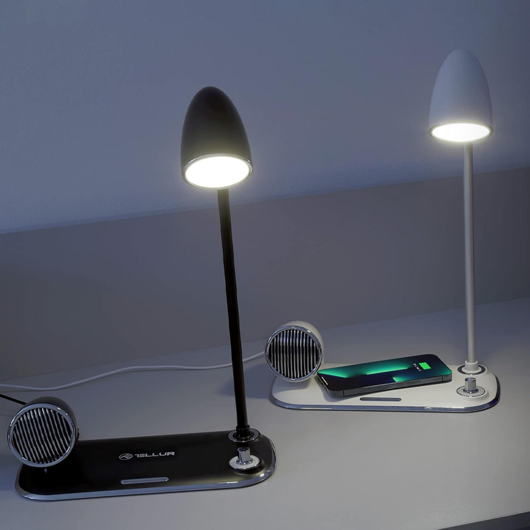 TELLUR Nostalgia Kabelloses Ladegerät, 15 W Leistung, Bluetooth-Lautsprecher 5 W, Schreibtischlampe