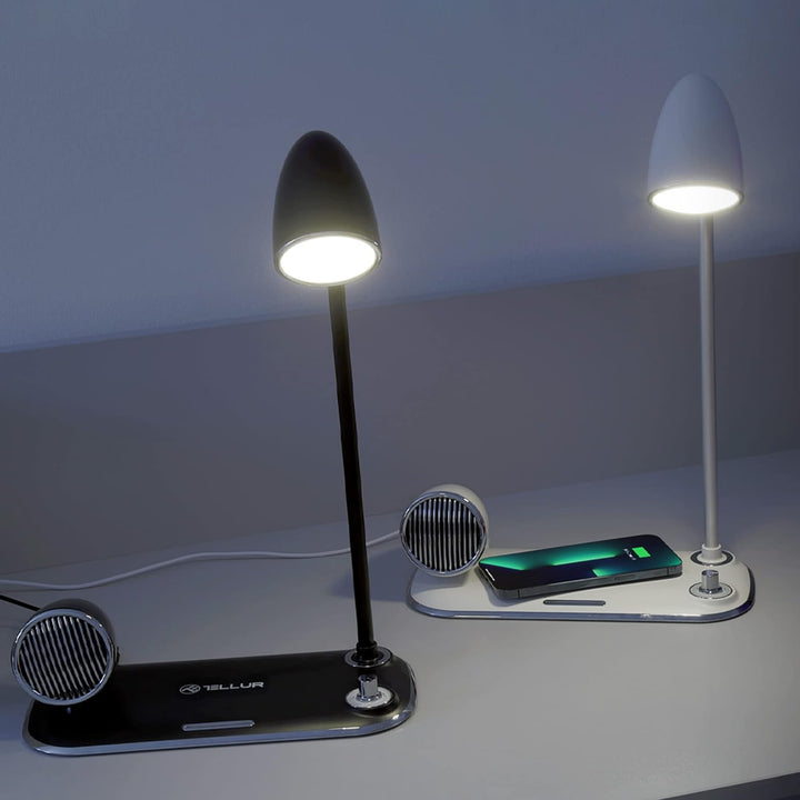 TELLUR Nostalgia Kabelloses Ladegerät, 15 W Leistung, Bluetooth-Lautsprecher 5 W, Schreibtischlampe