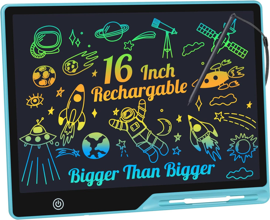 LCD Schreibtafel Kinder 16 Zoll Wiederaufladbar, Maltafel Zaubertafel Bunter Bildschirm Kleinkinder