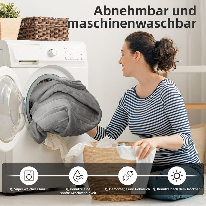 Heizkissen, 130x160CM Heizdecke mit Abschaltautomatik, 9 Temperaturstufen, 6 Timer-Optionen, Maschin