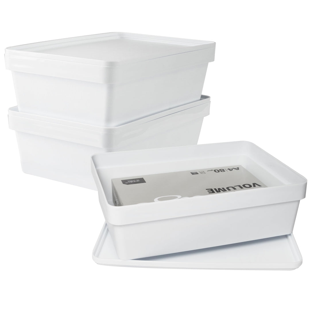 3x Ordnungsbox mit Deckel - stapelbar - weiss - DINA4-Format - 12 cm hoch | 36,5x26x12 cm - 11 Liter