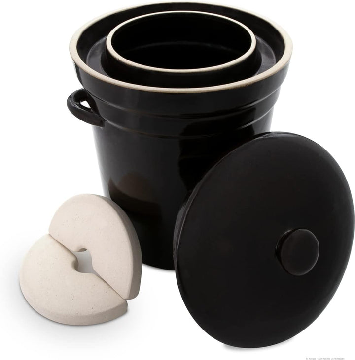 Original KERAZO Gärtopf 8,0 Liter inkl. Deckel und Stein [Form 3], dunkelbraun