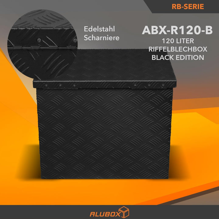 alubox Strong - Black Edition ABX-R120 Aluminium Transportkiste aus 3mm Riffelblech 120 Liter in sch