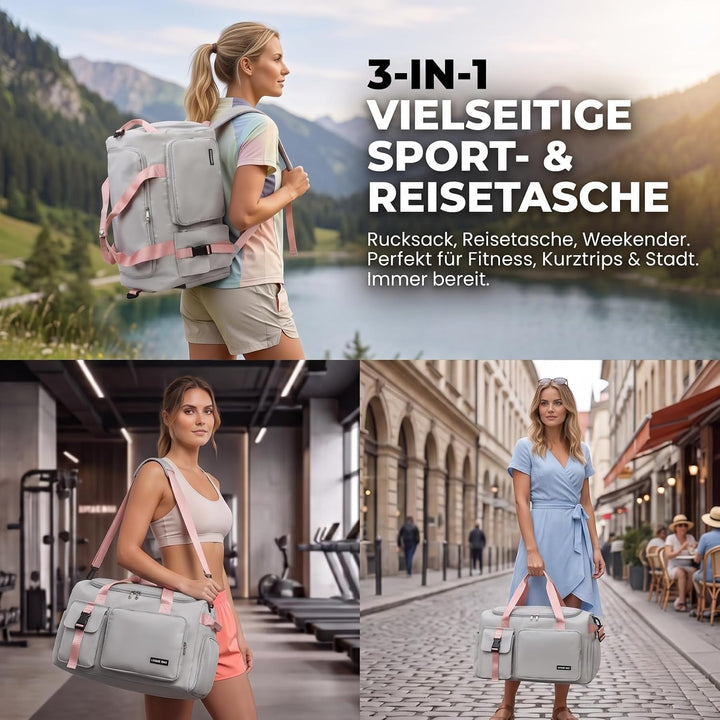 Sporttasche Damen Herren 42L Reisetasche mit Schuhfach Nassfach Wasserdicht Trainingstasche Travel D