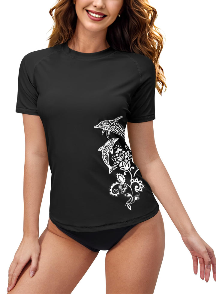 BesserBay Damen Rash Guard Shirt UPF 50+ Rundhals Kurzarm Schnelltrocknend Badeshirt S-XXL M 5 Schwa