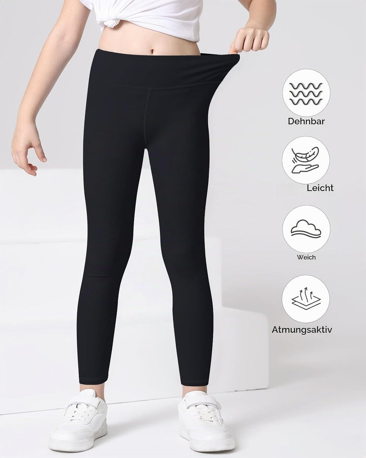 Domee Mädchen Leggings Sport Yoga Lang Hosen 3er-Pack Schwarz 158-164, Schwarz 158-164