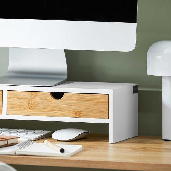 SoBuy Schreibtisch Organizer, Monitorständer mit 2 Schubladen, Monitorerhöhung für Schreibtisch, Mon