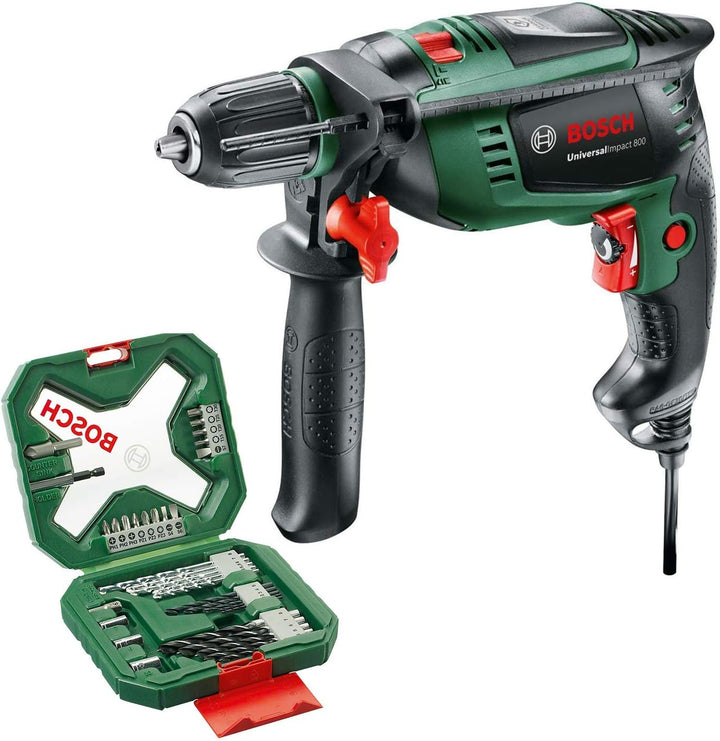 Bosch Schlagbohrmaschine UniversalImpact 800 (800 Watt, Koffer) + 34tlg. X-Line Classic Schrauber un