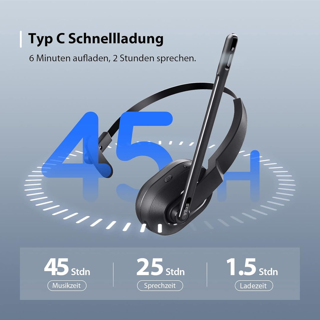 EKSA H5 Bluetooth PC Headset mit Mikrofon & USB Dongle [45 Stdn Spielzeit & 10M Reichweite] Mono mit