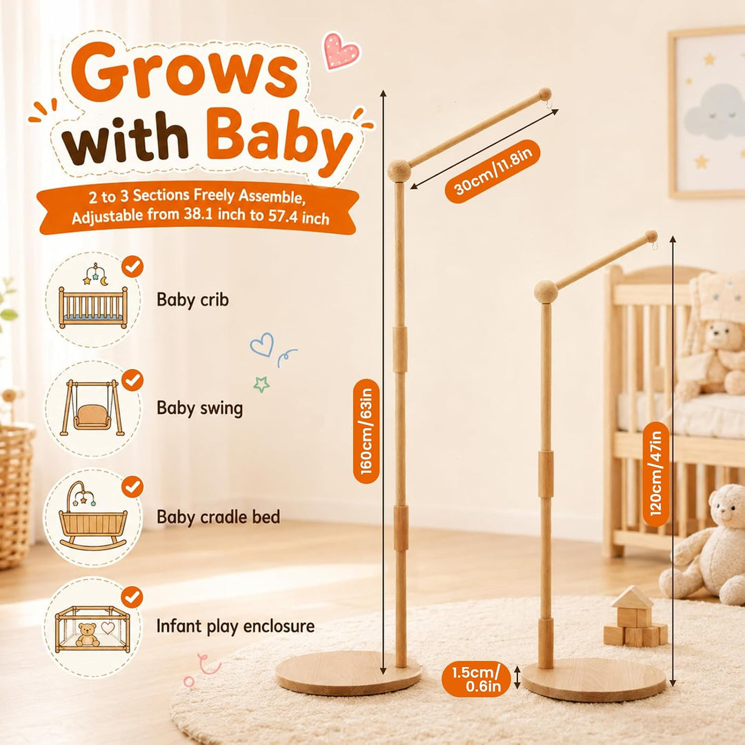 Baby Mobile Halterung aus Buchenholz, Bodenstehend &amp; 360° Drehbar | Höhenverstellbarer Mobile Stände