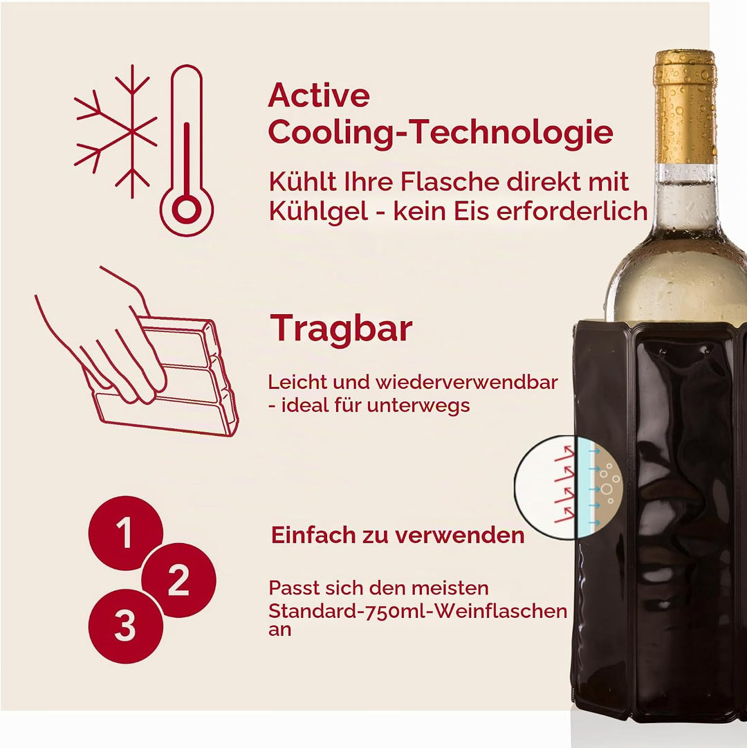 Vacu Vin Weinkühler, flexibel, wiederverwendbar, schwarz, für effiziente Kühlung von Standardflasche