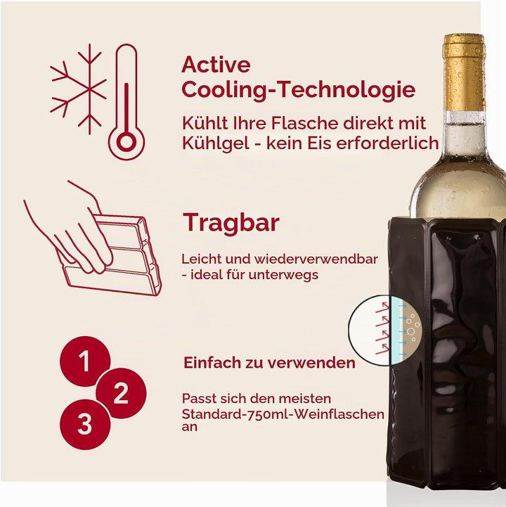 Vacu Vin Weinkühler, flexibel, wiederverwendbar, schwarz, für effiziente Kühlung von Standardflasche