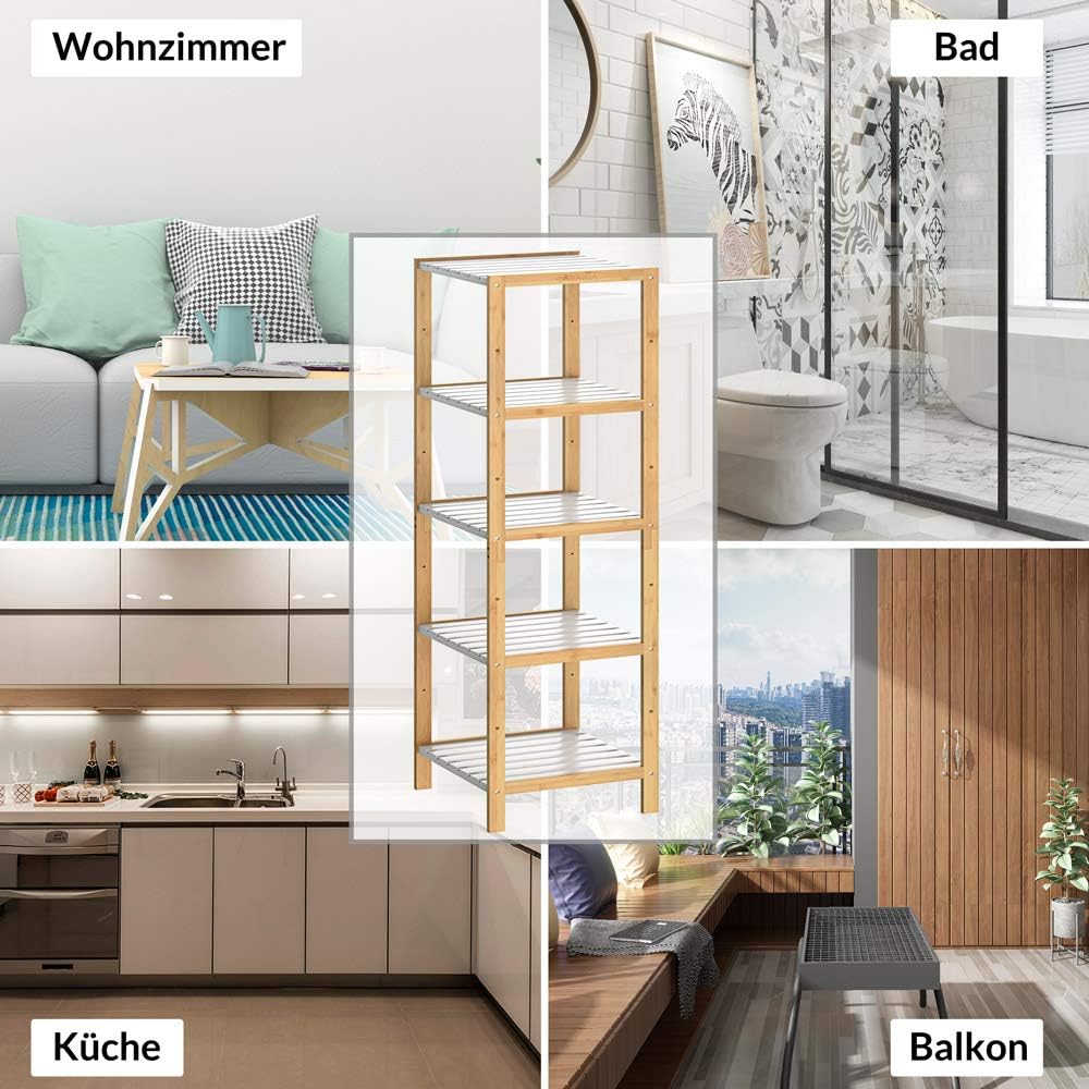 Casaria® Badezimmer Regal Bambus Holz 5 Ablagen Belastbarkeit 50kg Küche Wohnzimmer Bad Diele Standr