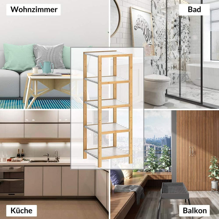 Casaria® Badezimmer Regal Bambus Holz 5 Ablagen Belastbarkeit 50kg Küche Wohnzimmer Bad Diele Standr