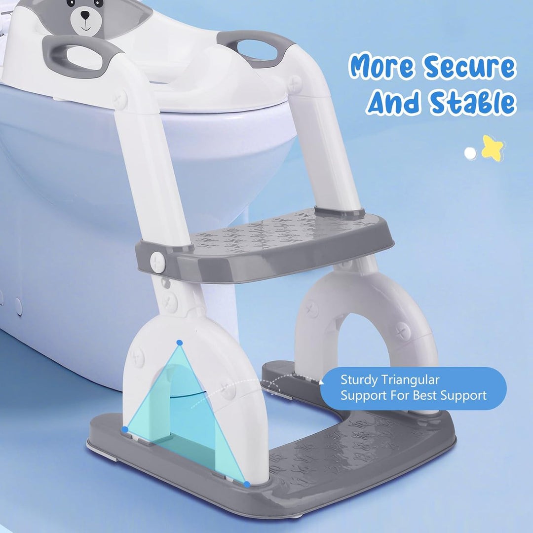 2-In-1 Toilettensitz Kinder Mit Treppe,10 Stufige Höhenverstellung,Leicht Zu Reinigen,Toilettenaufsa