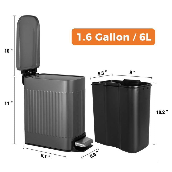 TrashAid Kleiner Mülleimer für Badezimmer mit Deckel Soft Close, 6 Liter Edelstahl Mülleimer mit her