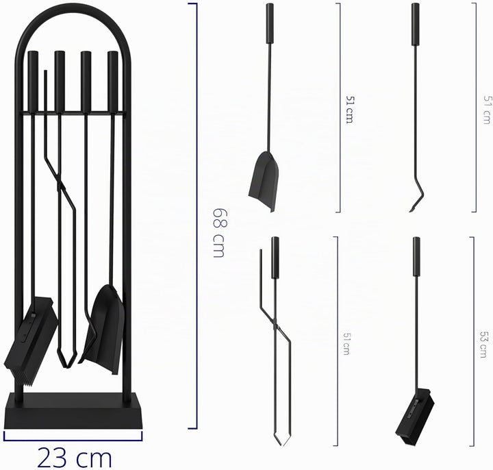 Kingson Kaminbesteck-Set, klassisch, schwarz, 5-teilig, 23 x 14 x 68 cm, Kaminzubehör, elegantes Kam